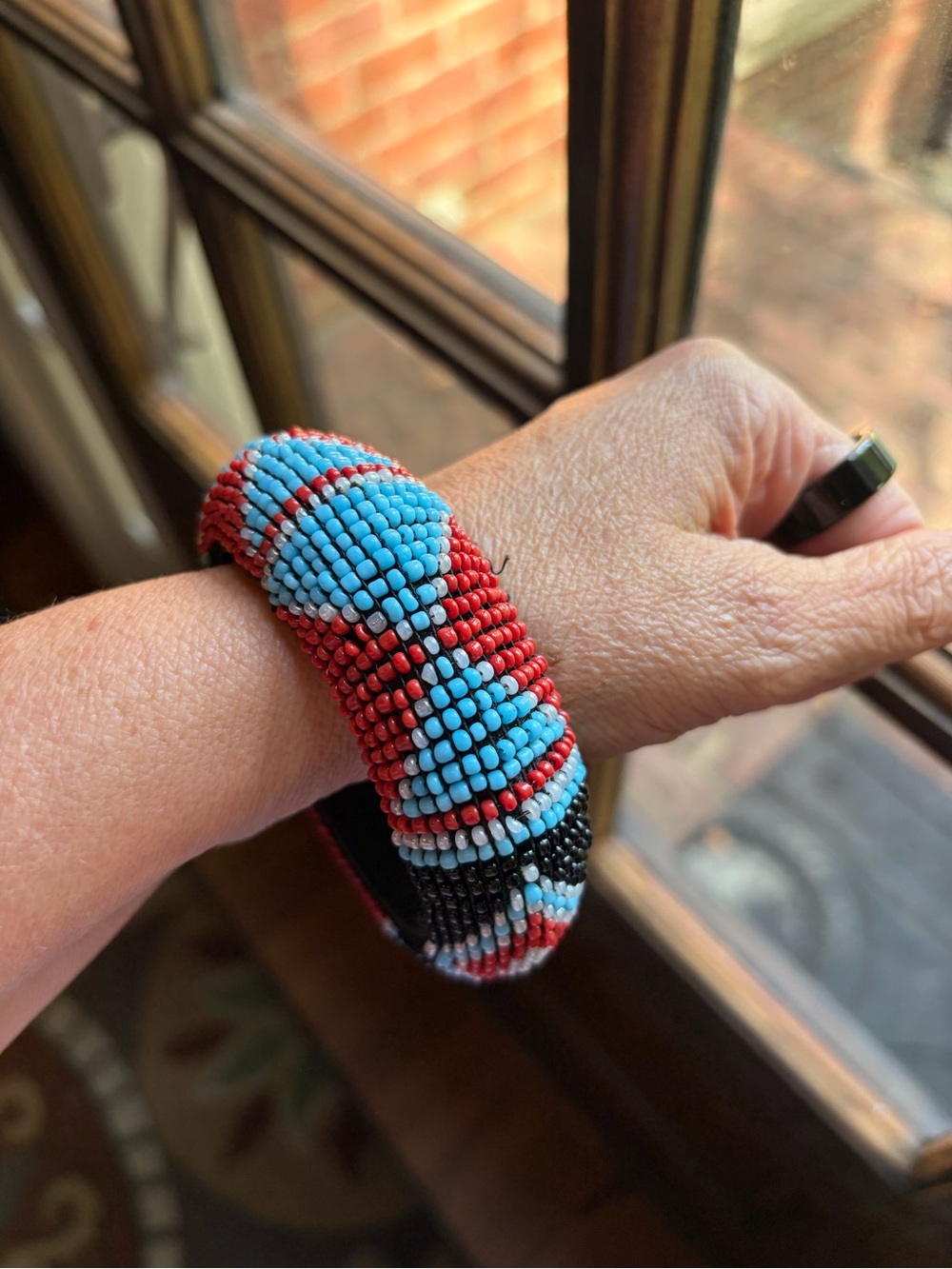 Chunky Beaded Red & Blue Bangle